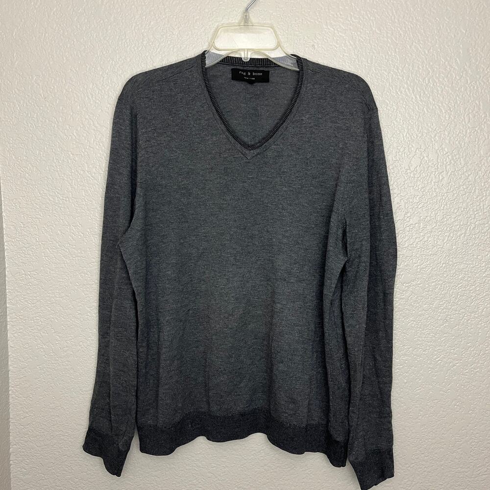 Rag & Bone Cotton Cashmere V Neck Sweater Gray Large Mens